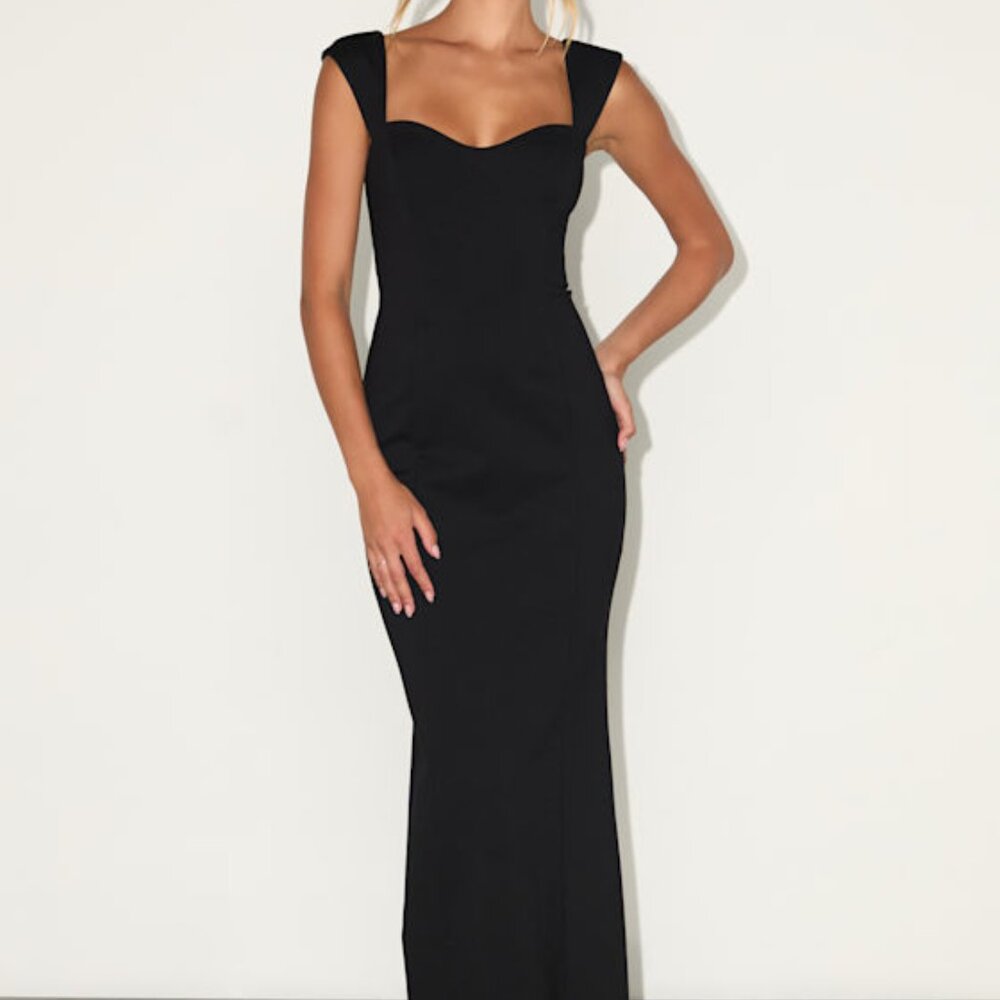 Lulu's Sleek Black Midi Bodycon Dress
